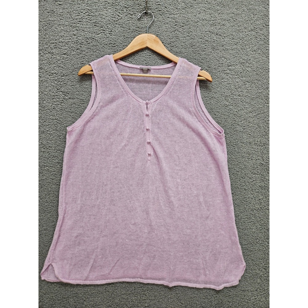 J. Jill Linen Knit Tank XL Lavender V-Neck Henley Coastal Summer